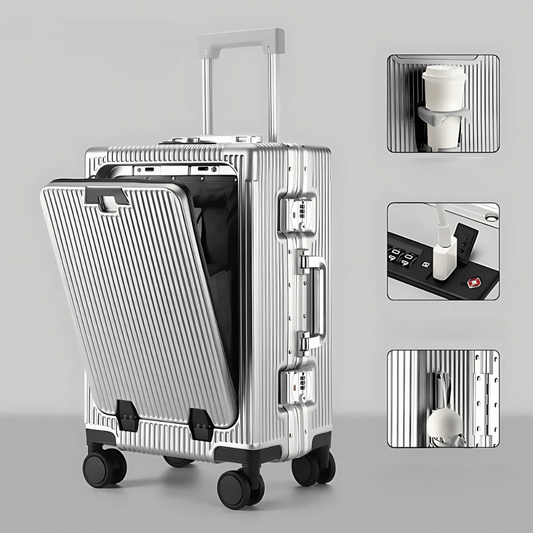 Rebolet | Manhattan Pro – Hartschalen-Handgepäckkoffer mit Aluminiumrahmen, Laptopfach und USB-Anschlüssen