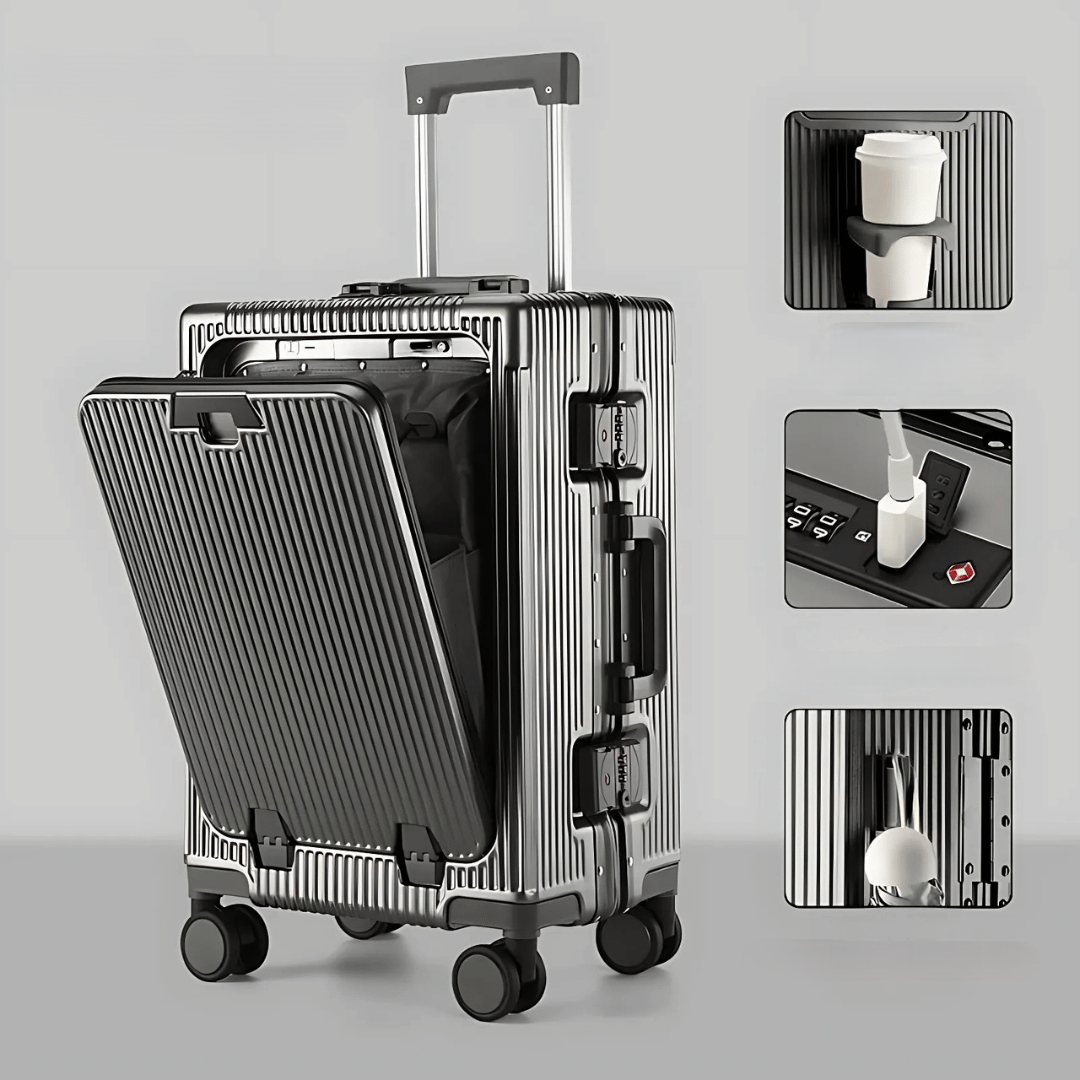 Rebolet | Manhattan Pro – Hartschalen-Handgepäckkoffer mit Aluminiumrahmen, Laptopfach und USB-Anschlüssen