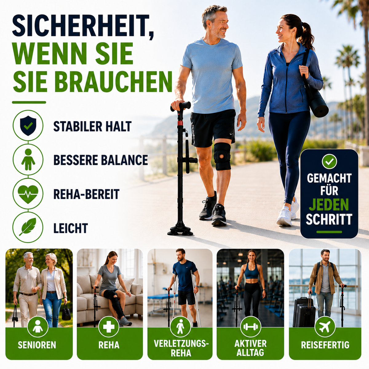 Nordspur | StabiliTrek Faltbarer Aluminium-Vierpunktstock