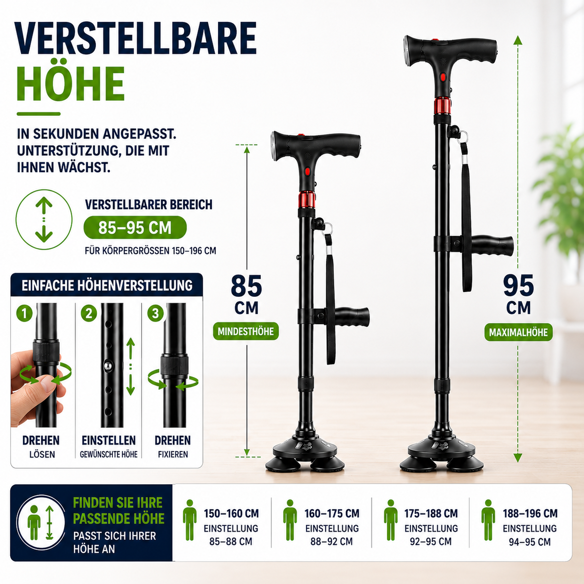 Nordspur | StabiliTrek Faltbarer Aluminium-Vierpunktstock