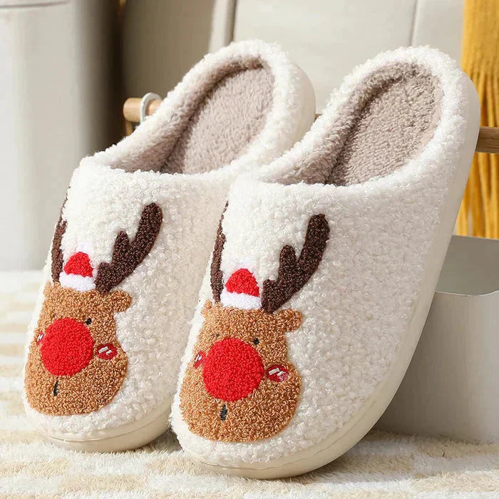 Rebolet | Weihnachten Rentier Hausschuhe - Soft Slip-On Hausschuhe für drinnen