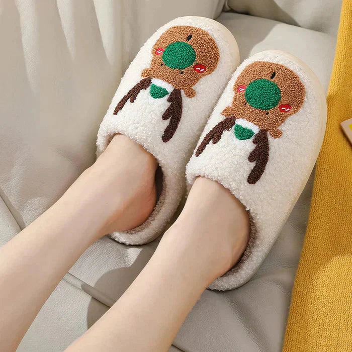 Rebolet | Weihnachten Rentier Hausschuhe - Soft Slip-On Hausschuhe für drinnen
