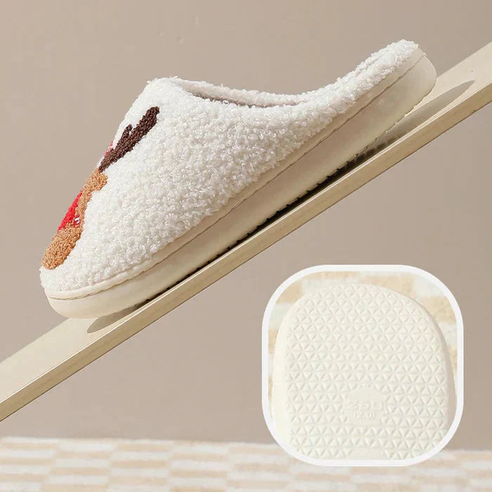 Rebolet | Weihnachten Rentier Hausschuhe - Soft Slip-On Hausschuhe für drinnen
