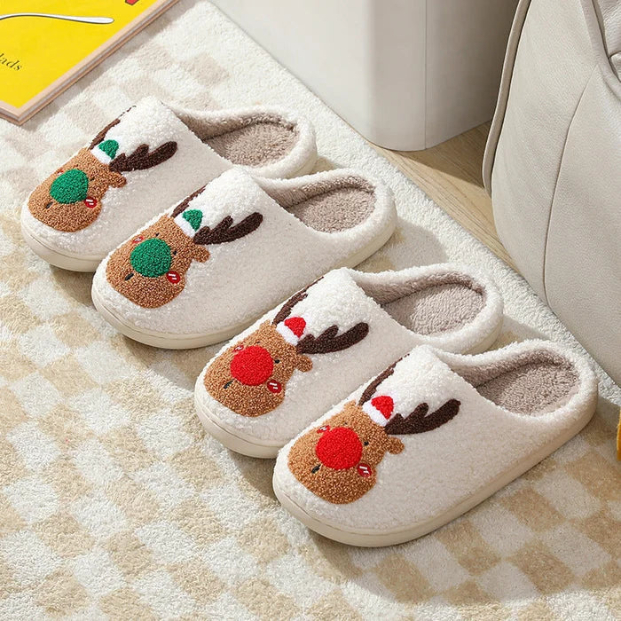 Rebolet | Weihnachten Rentier Hausschuhe - Soft Slip-On Hausschuhe für drinnen