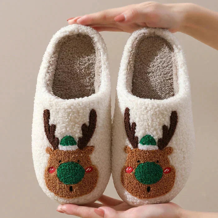 Rebolet | Weihnachten Rentier Hausschuhe - Soft Slip-On Hausschuhe für drinnen