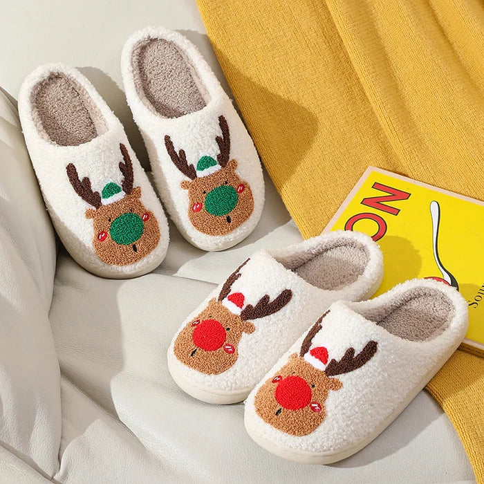 Rebolet | Weihnachten Rentier Hausschuhe - Soft Slip-On Hausschuhe für drinnen