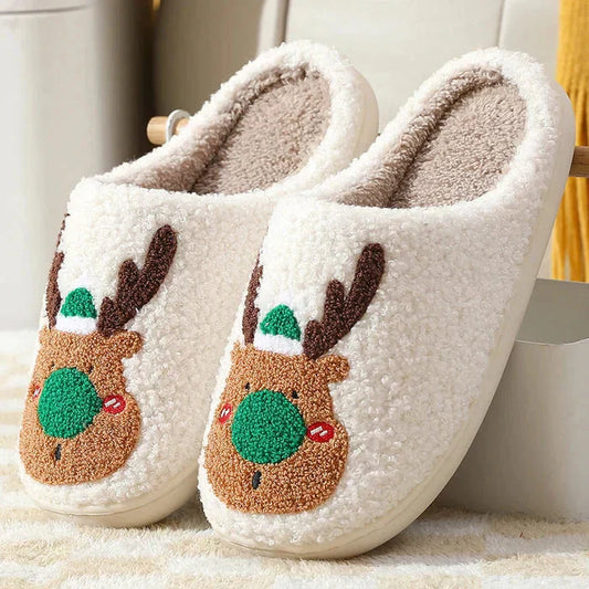 Rebolet | Weihnachten Rentier Hausschuhe - Soft Slip-On Hausschuhe für drinnen