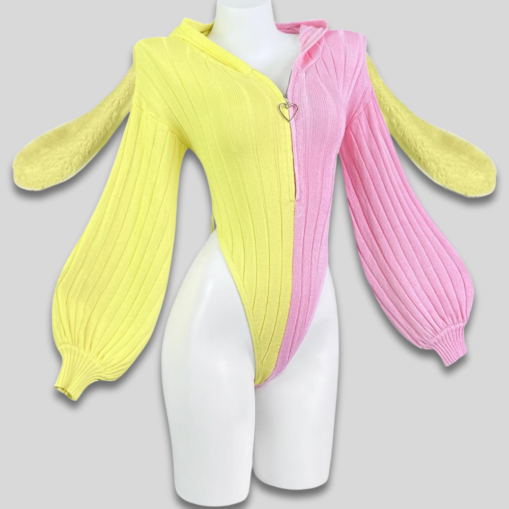 Damen Hooded-Bodysuit im Hasen-Cosplay-Design