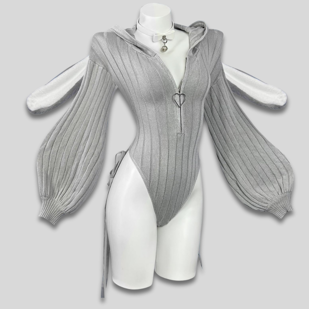 Damen Hooded-Bodysuit im Hasen-Cosplay-Design