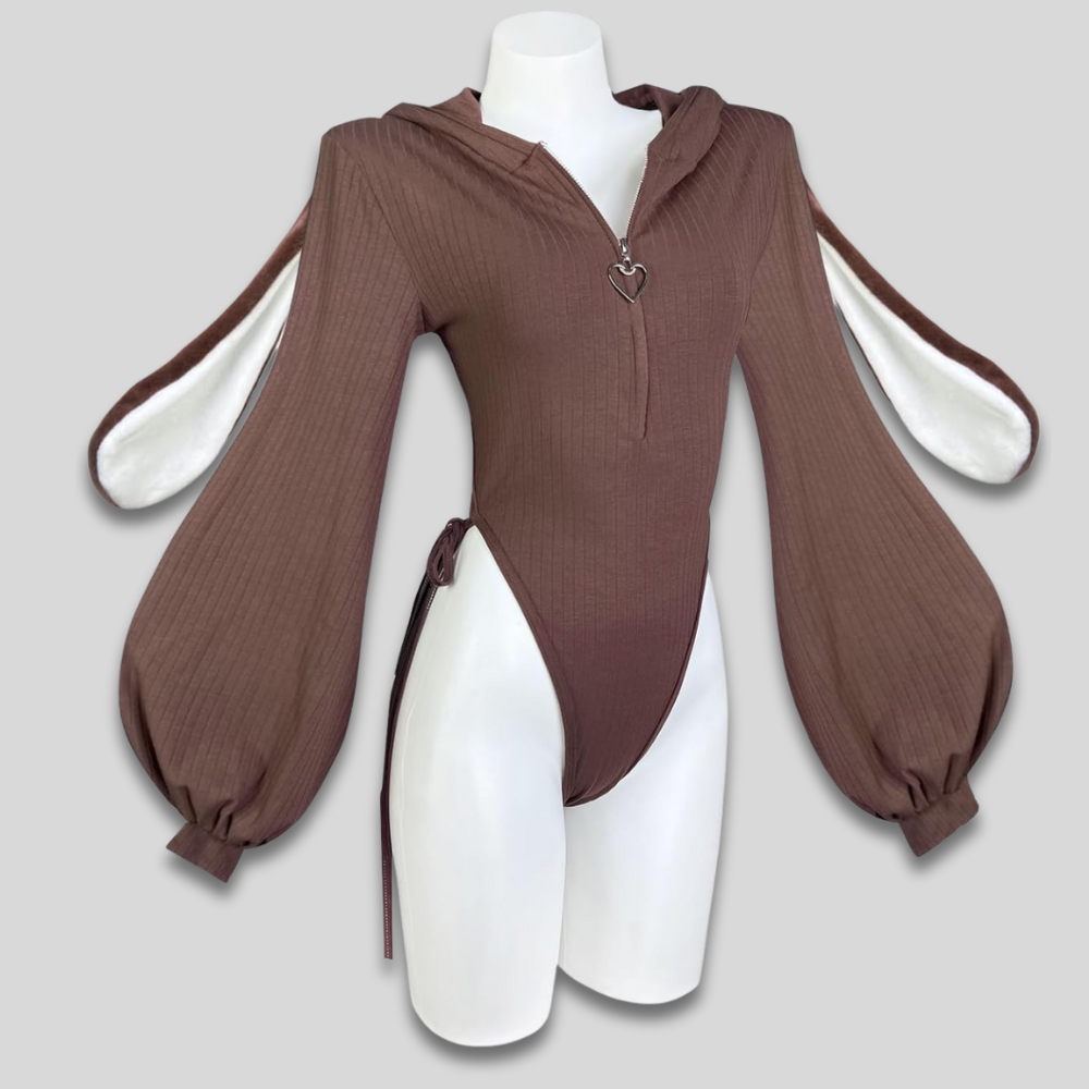 Damen Hooded-Bodysuit im Hasen-Cosplay-Design