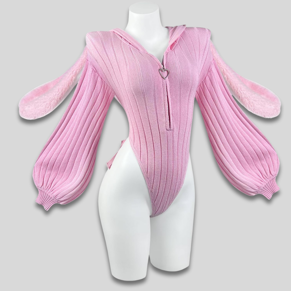 Damen Hooded-Bodysuit im Hasen-Cosplay-Design