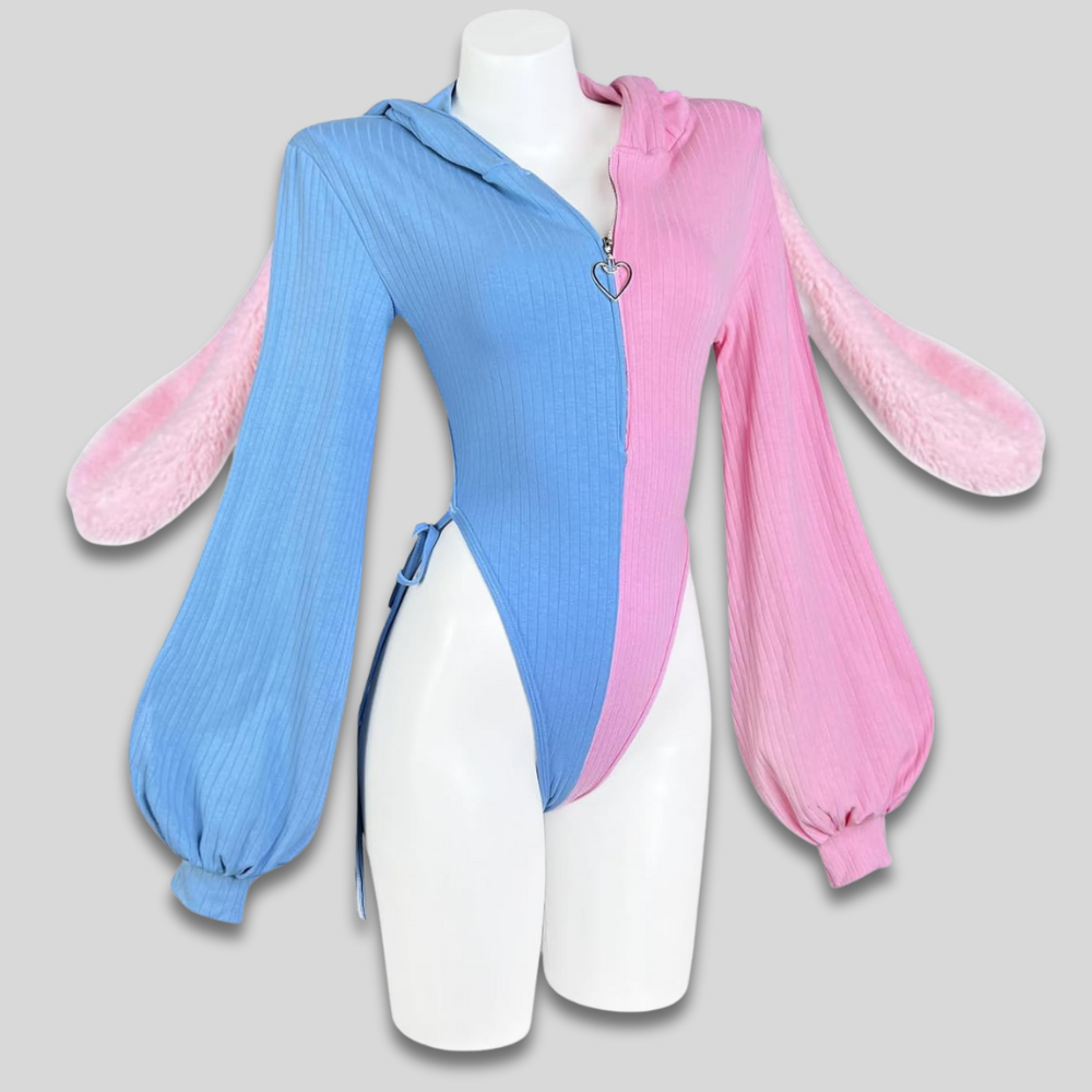 Damen Hooded-Bodysuit im Hasen-Cosplay-Design
