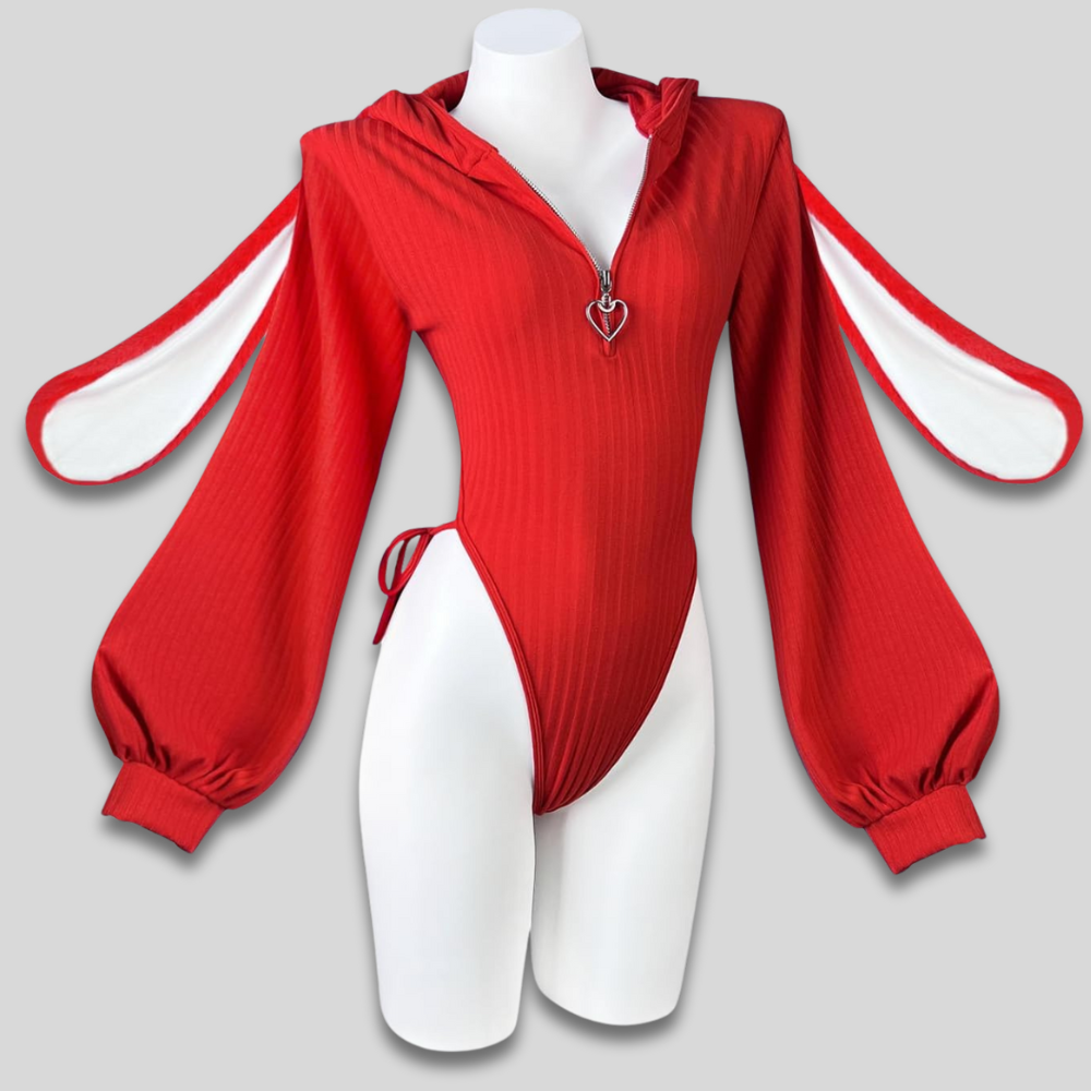Damen Hooded-Bodysuit im Hasen-Cosplay-Design