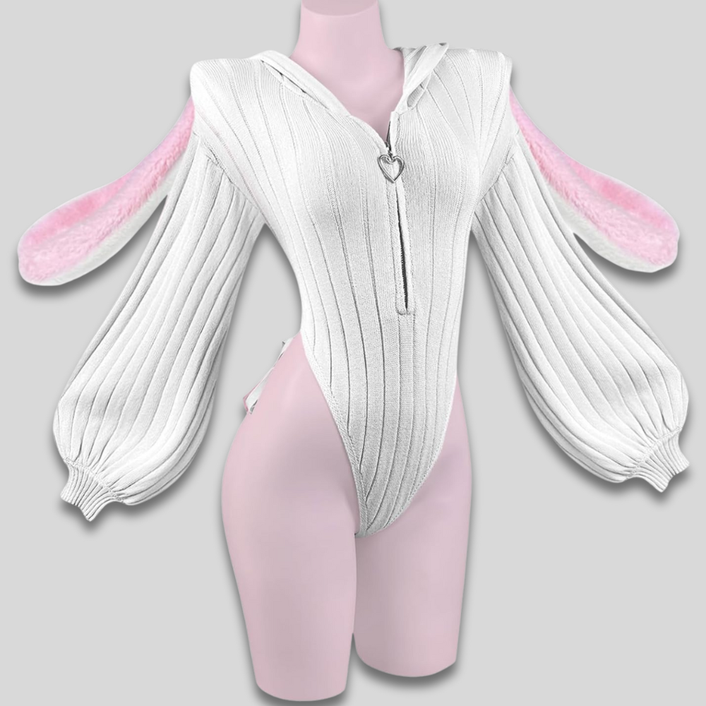 Damen Hooded-Bodysuit im Hasen-Cosplay-Design