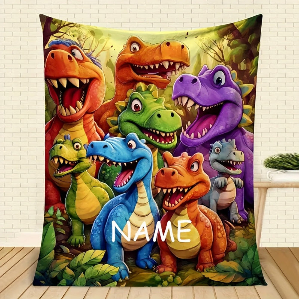 Dinosaurier Geschenk Decke mit personalisiertem Namen für Kinder