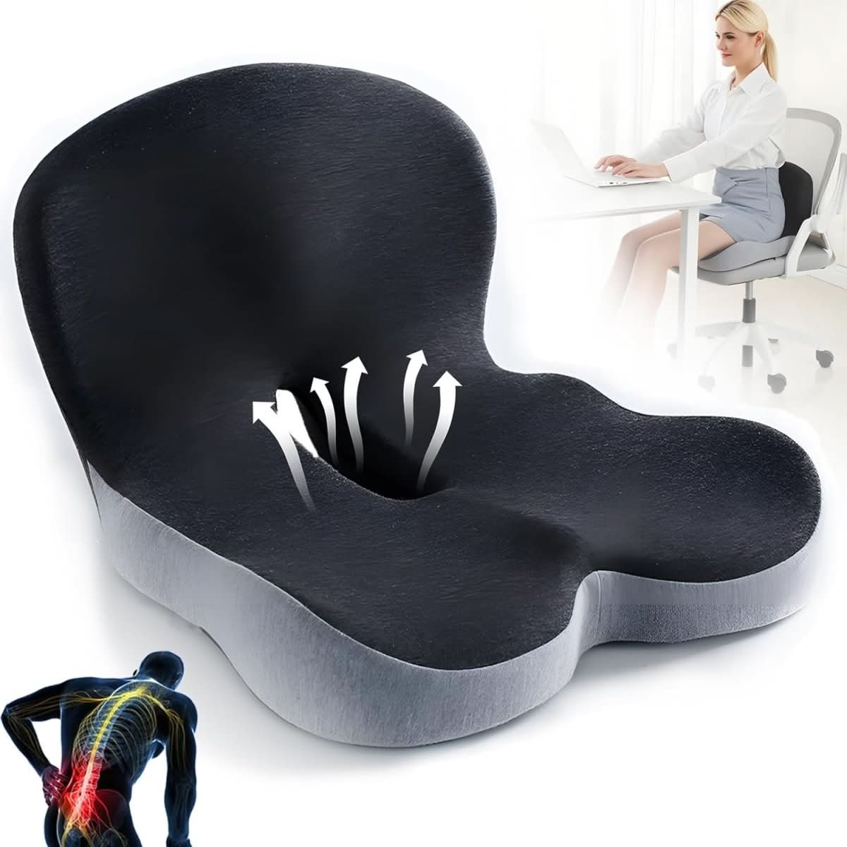 Rebolet | Ergonomisches Sitzkissen mit Lendenstütze für Büro, Auto & Reisen