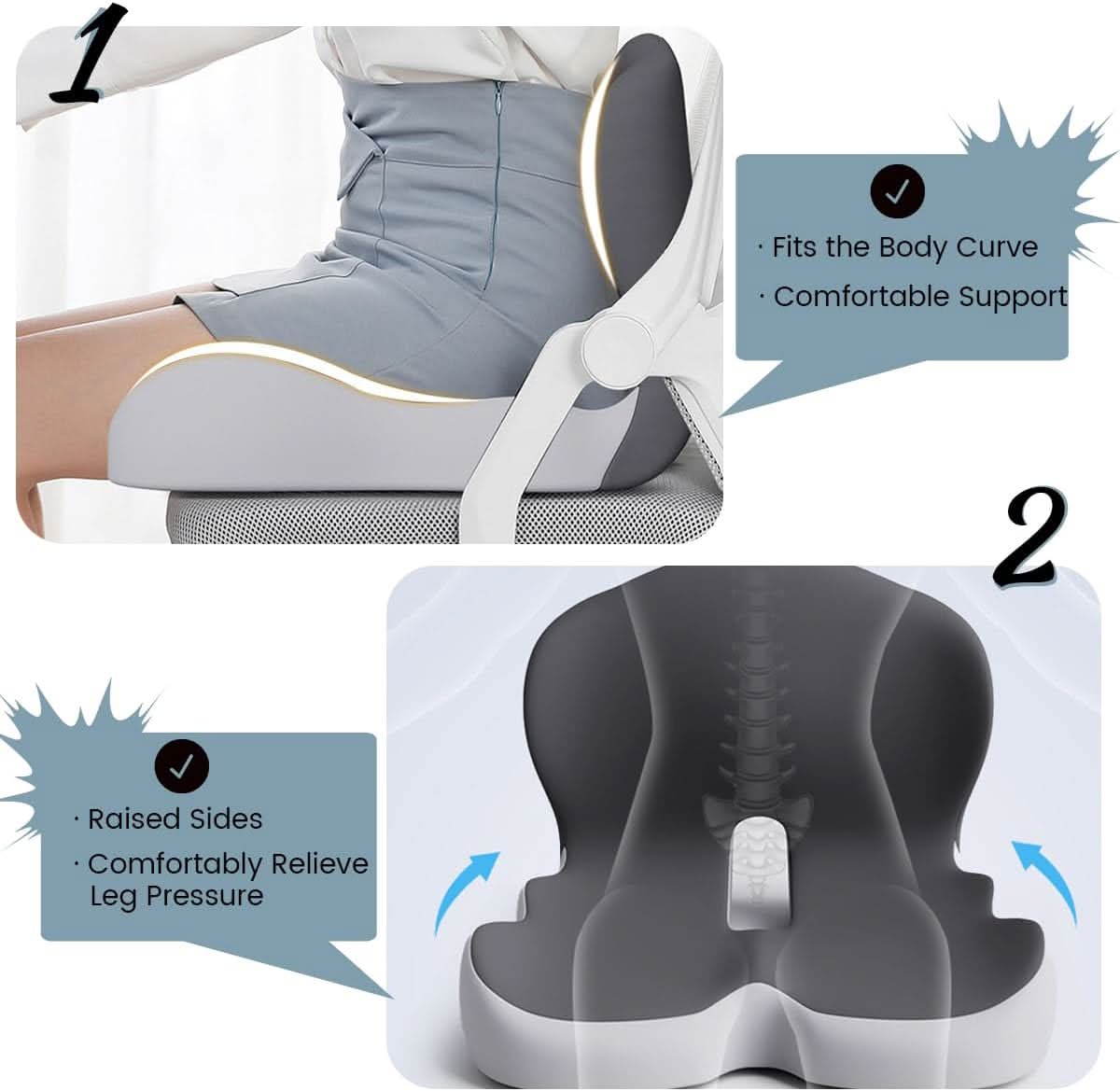 Rebolet | Ergonomisches Sitzkissen mit Lendenstütze für Büro, Auto & Reisen