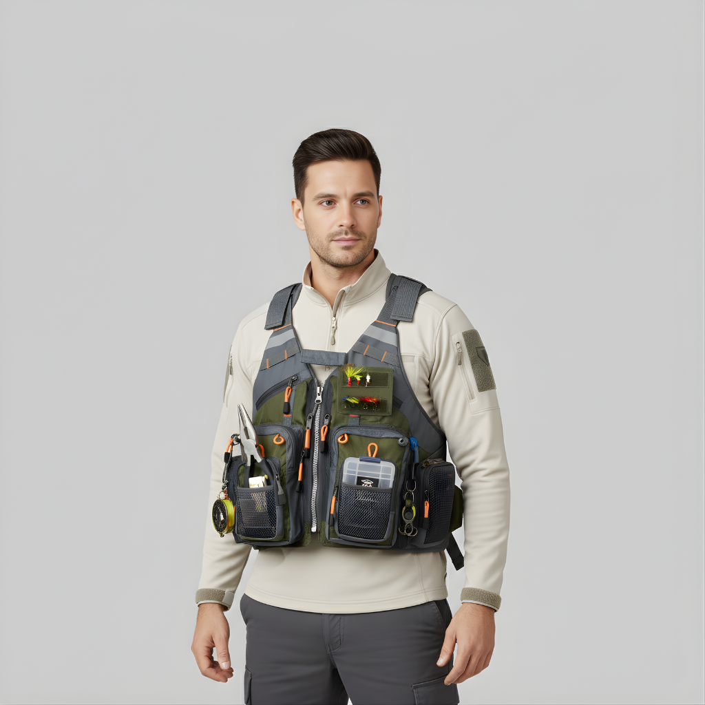 Herren Multitaschen-Angelweste – atmungsaktives Utility-Design