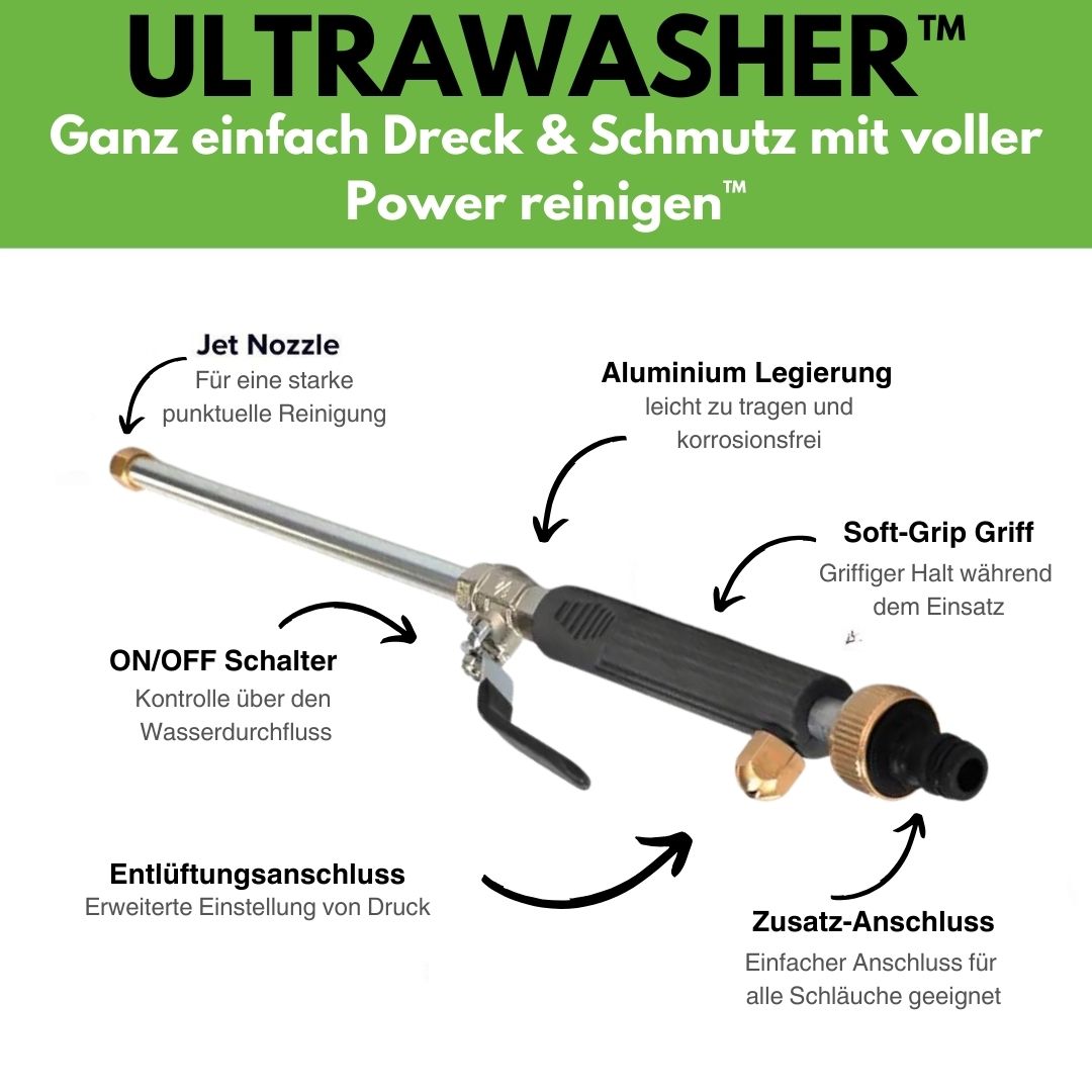 Ultrawasher – Hochdruckreiniger Aufsatz für Gartenschlauch für kraftvolle Reinigung im Außenbereich