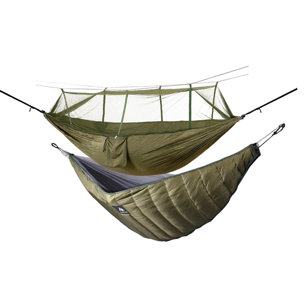 Camping-Hängematten-Set mit Moskitonetz, Unterdecke & Regenschutz