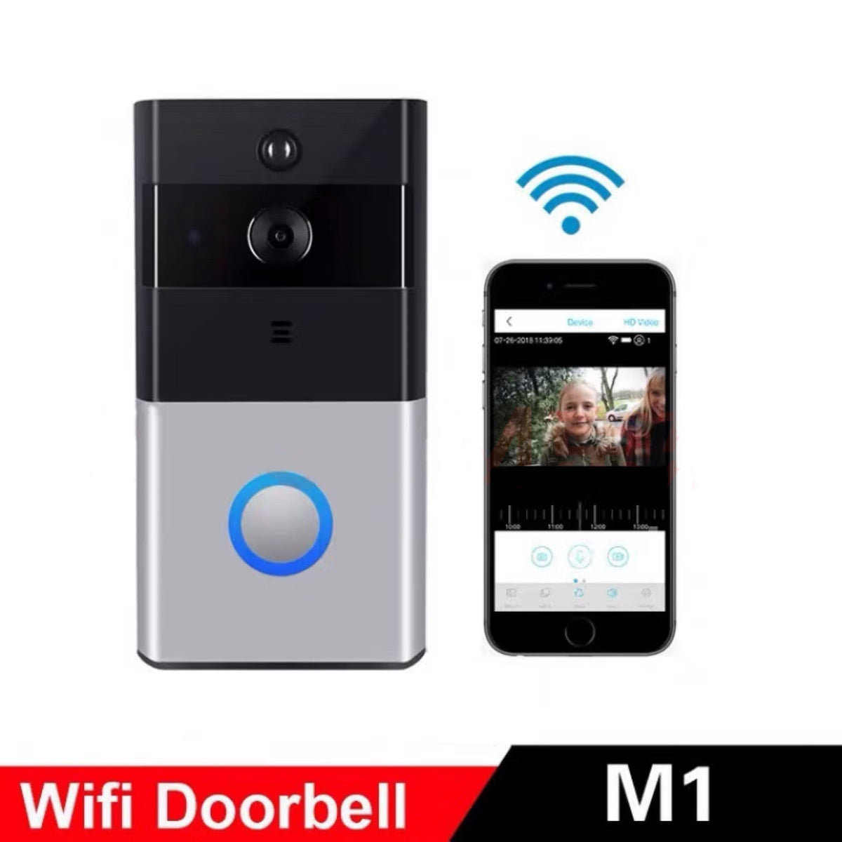Kabellose Video-Türklingel mit Kamera, WLAN, Zwei-Wege-Audio & Bewegung