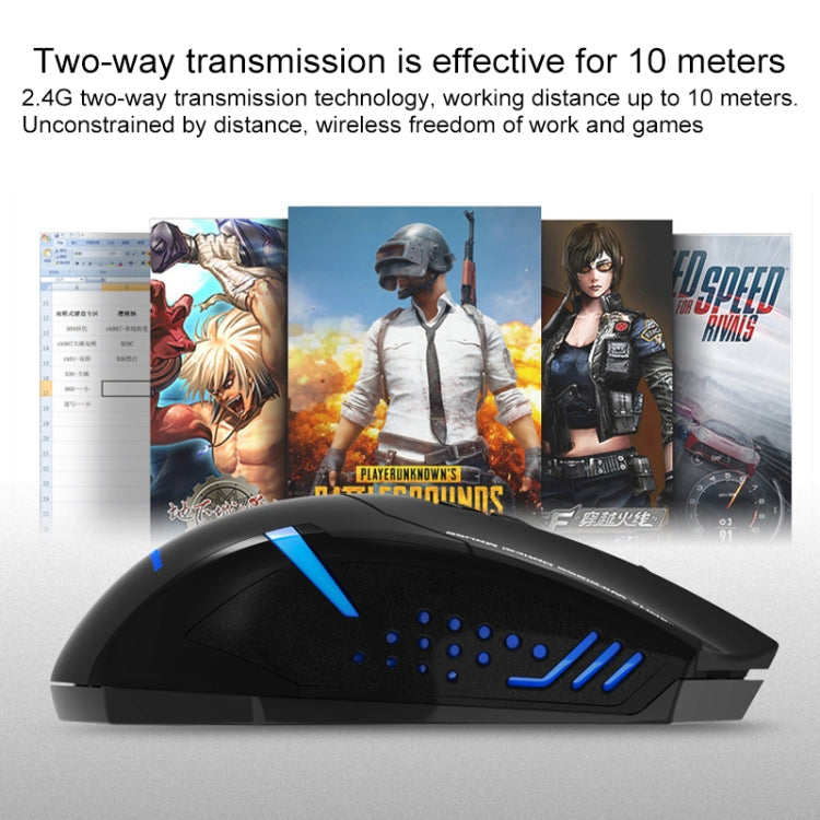 Rebolet | ET X-08 7-Tasten 2400DPI 2.4G Wireless Stille Gaming Maus mit USB-Empfänger & Farbige Hintergrundbeleuchtung (Schwarz)