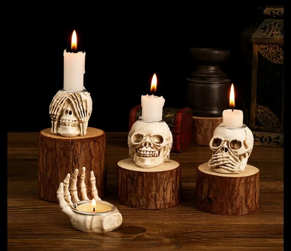Rebolet | TotenkopfGlühen Skullight 3pc Halloween Schädel Kerzenständer Set