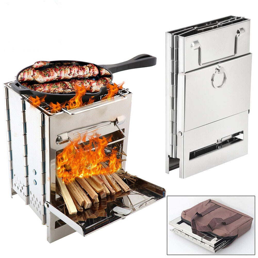 Tragbarer Edelstahl-Holzofen – faltbar für Picknick & Grillen