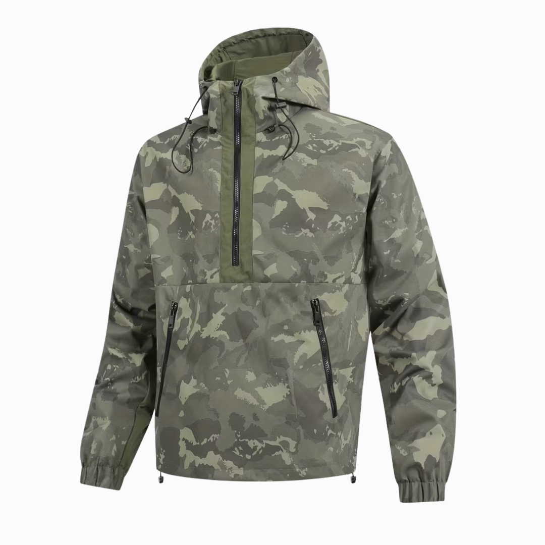 Herren Camo-Windbreaker – leichter Anorak mit Kapuze, Halbreißverschluss