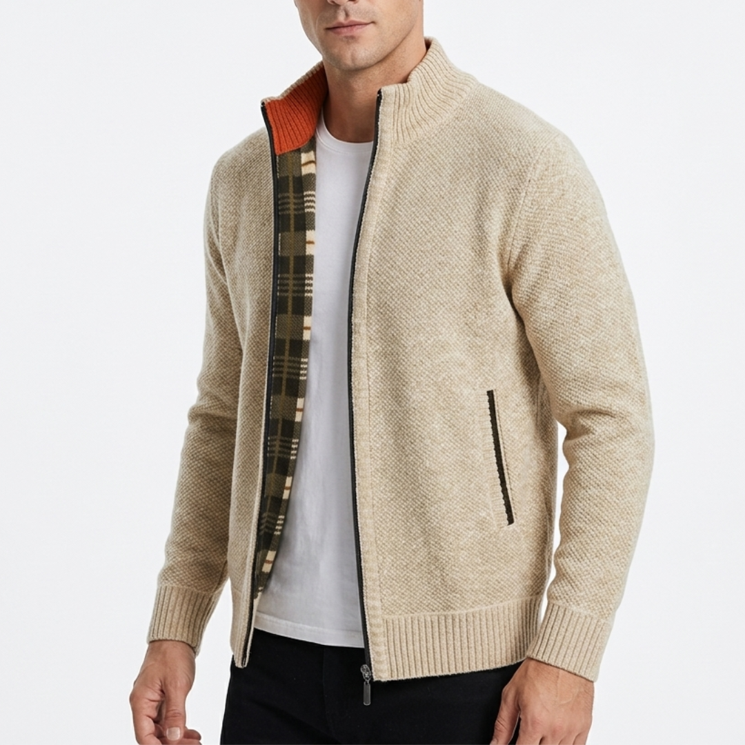Gefütterter Cardigan mit durchgehendem Reißverschluss