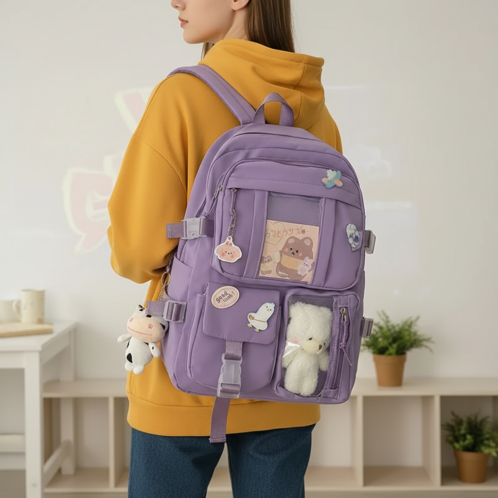 Lilacory Preppy-Style Schulrucksack
