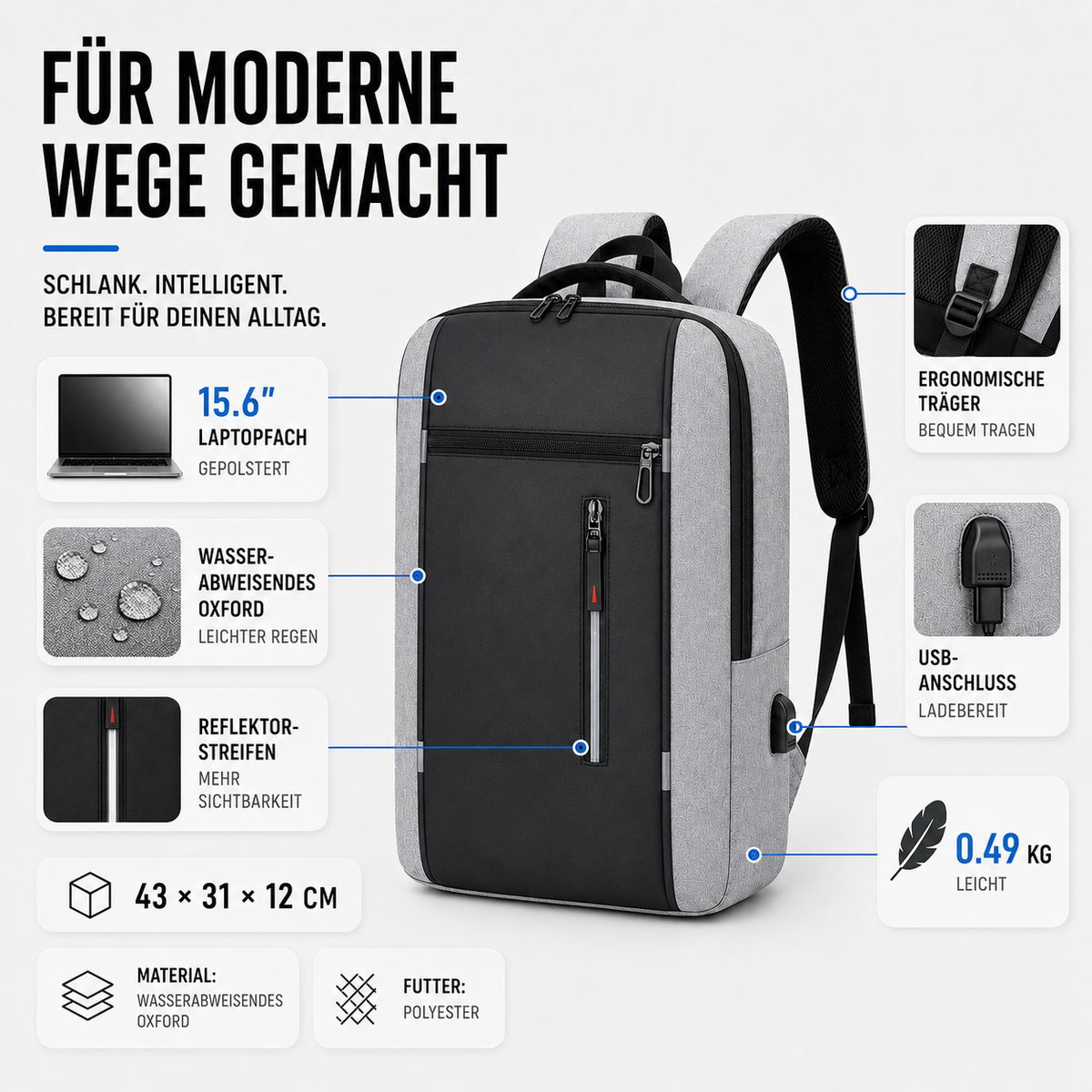 Spritzwassergeschützter Business-Rucksack