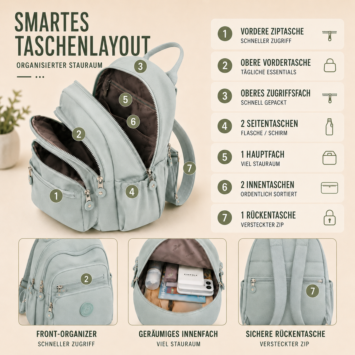 Vellora Casual Nylon Mini-Rucksack