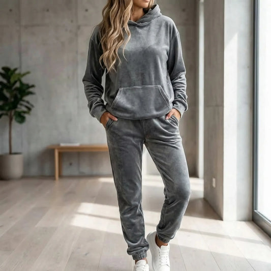 Velvura Kapuzen-Loungewear 2-teiliger Trainingsanzug