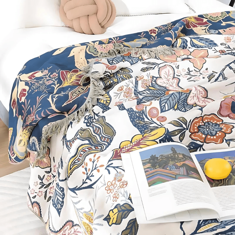 Rebolet | Rustikales Baumwoll-Kissen mit floralem Muster, umkehrbares Design
