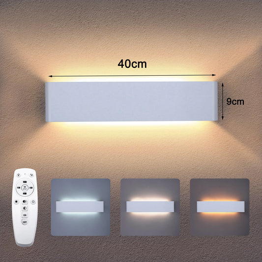 Rebolet | Moderne LED-Wandleuchte – 16W dimmbare Wandlampe mit Fernbedienung, Auf- und Ablichtung für Schlafzimmer, Wohnzimmer und Flur