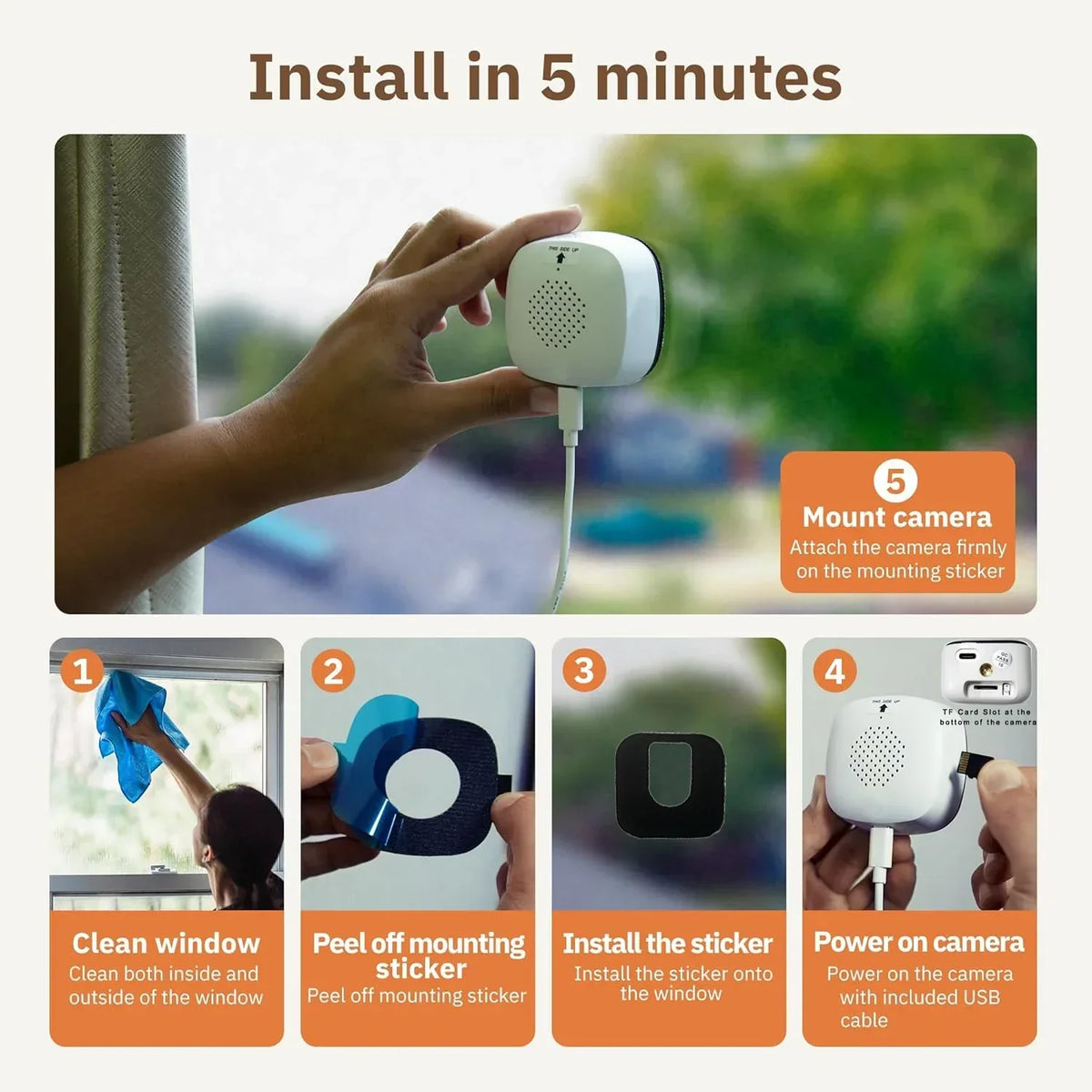 Fenster-Sicherheitskamera 3MP 2K, Dual-Band WLAN, Farbnachtsicht, 2er-Pack