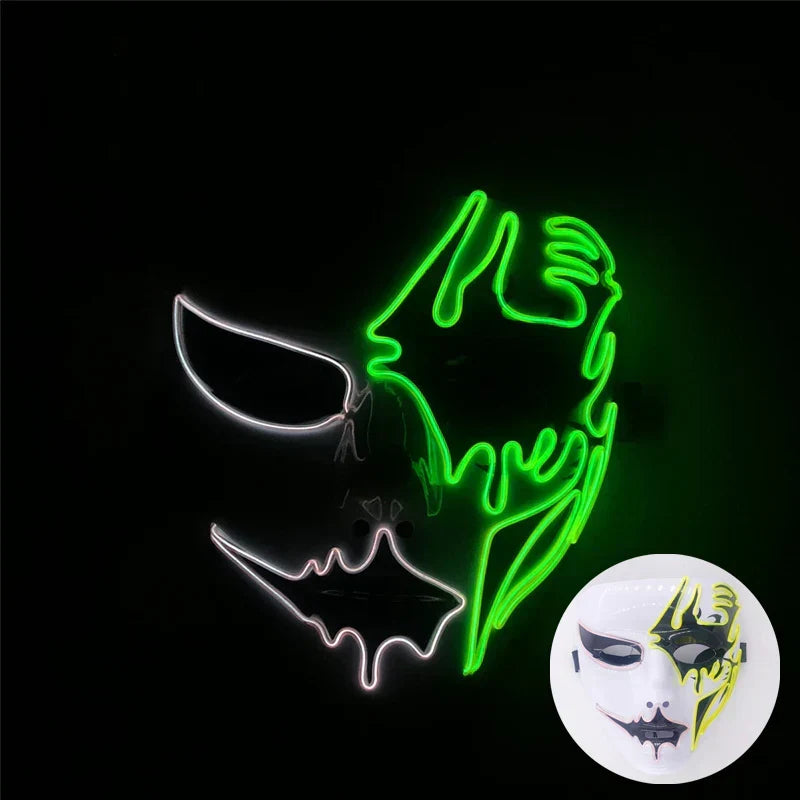 LED Purge Maske, handbemalt, Neon Full Face mit blinkenden Modi, PVC + EL