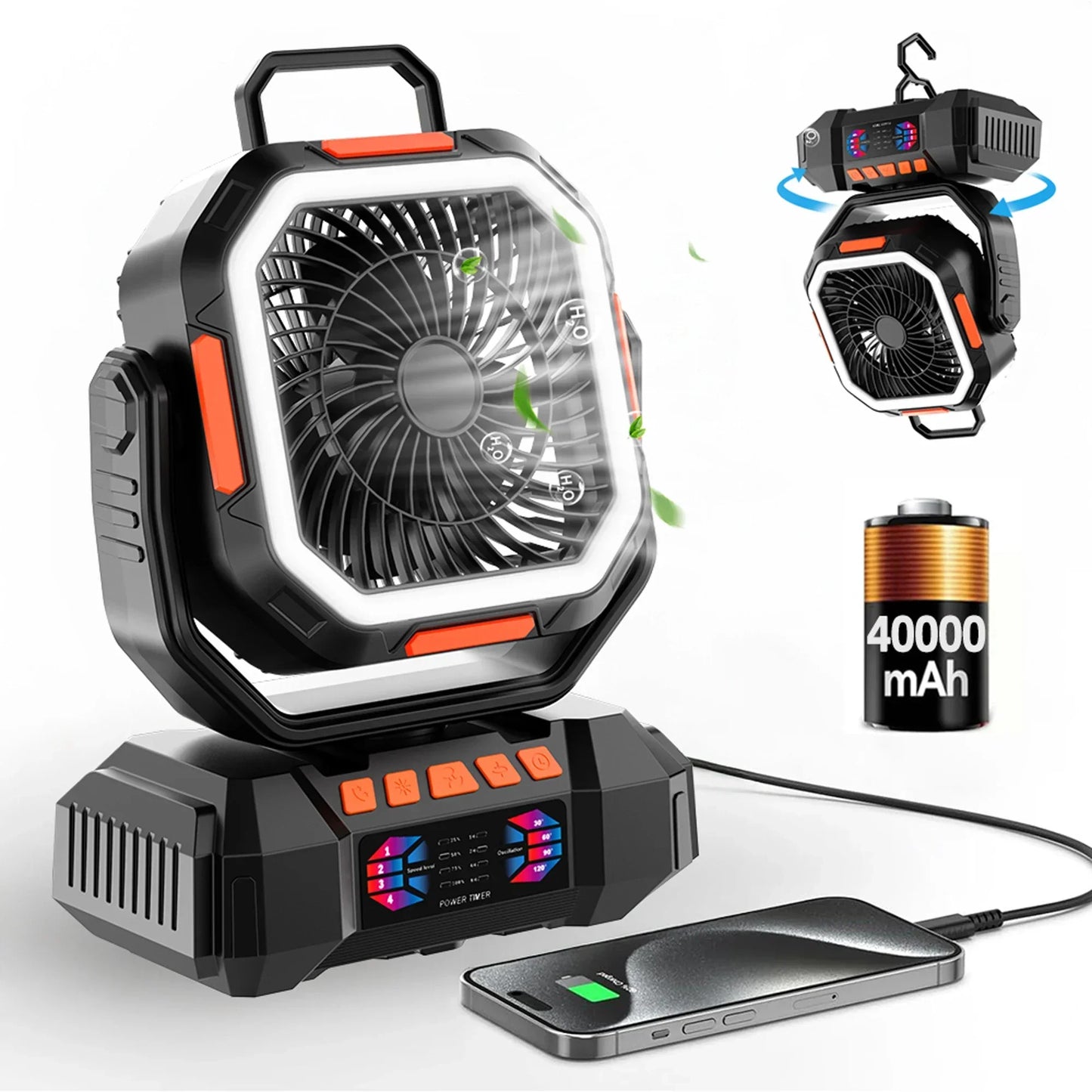 Rebolet | Wiederaufladbarer Campingventilator mit 40000mAh Akku & LED Laterne – F22