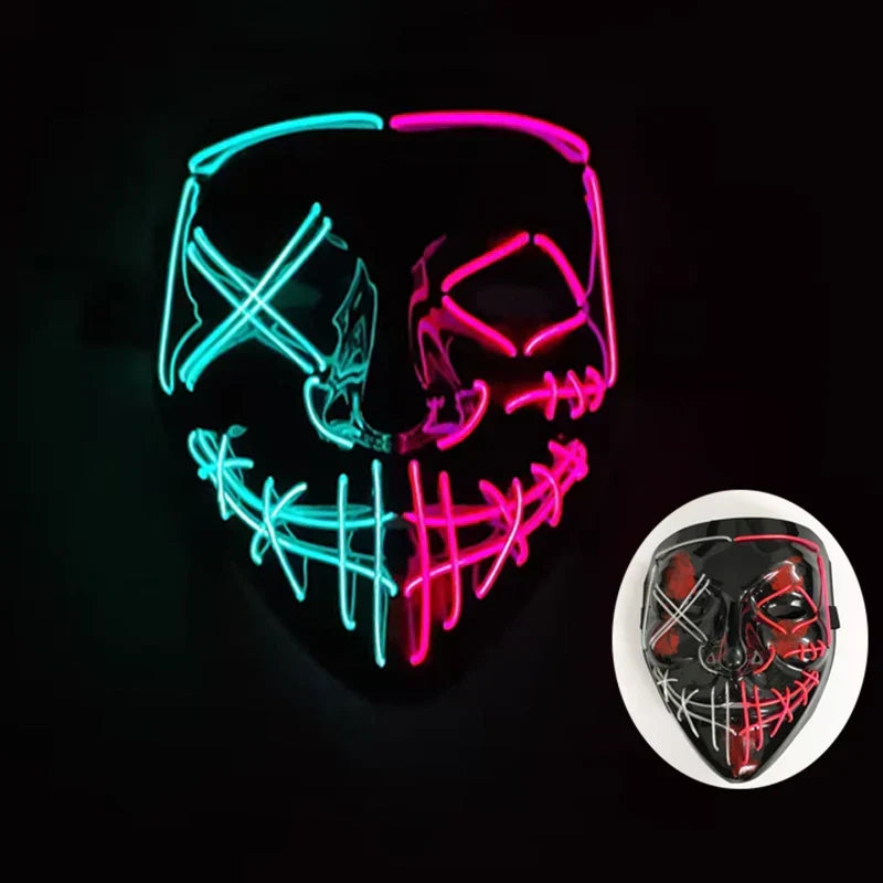 LED Purge Maske, handbemalt, Neon Full Face mit blinkenden Modi, PVC + EL