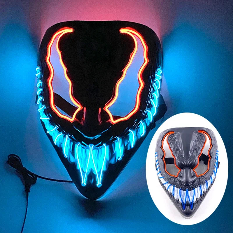 LED Purge Maske, handbemalt, Neon Full Face mit blinkenden Modi, PVC + EL