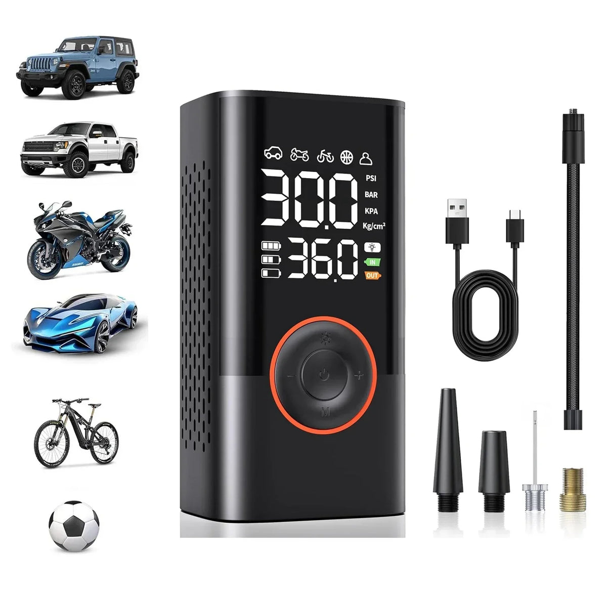 ™ Kabelloser Reifenfüllkompressor 150PSI, 4000mAh, LCD, USB-C