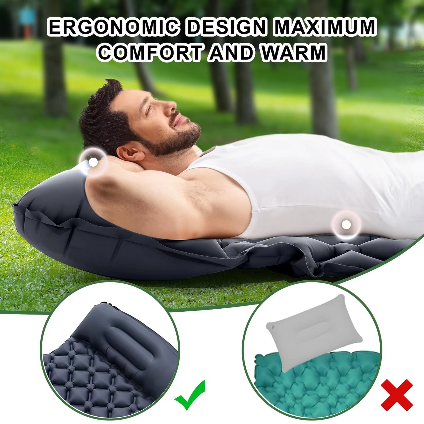 Rebolet | Ultra-Comfort Luftmatratze für Camping mit integriertem Kopfkissen und Pumpe