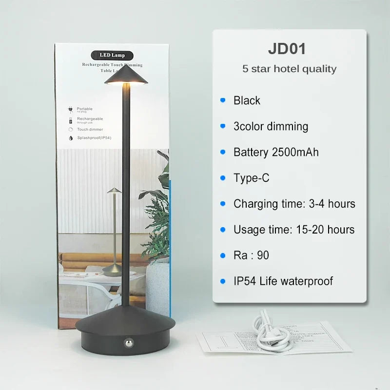 Tischlampe | LED Kabellos, wiederaufladbar, dimmbar, wasserdicht, vielseitig