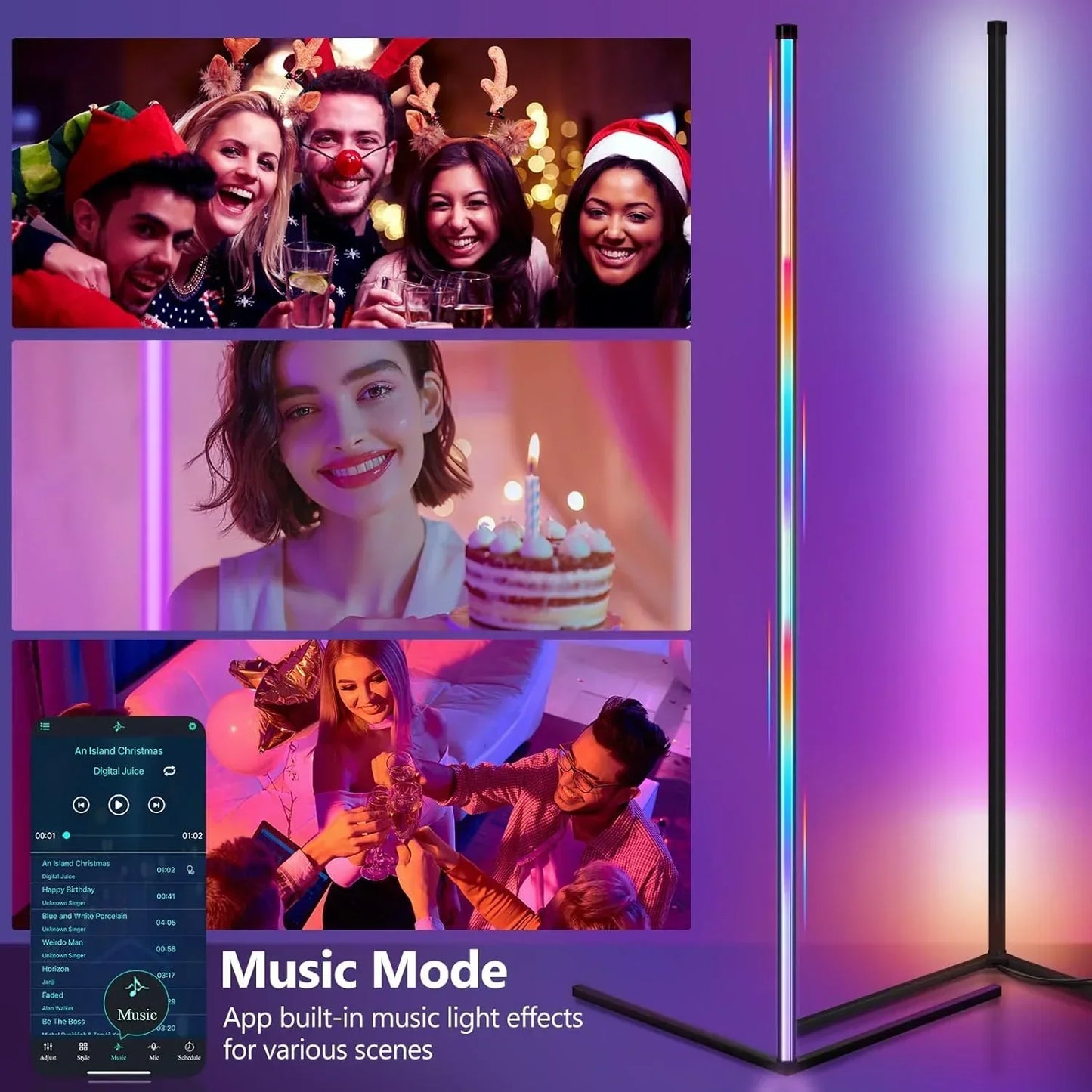 Rebolet | Smart RGB Traumfarbe Stehlampe – Musik-Synchronisations-LED-Stimmungslicht mit 16 Millionen Farben, APP & Fernsteuerung, moderne Stehleuchte