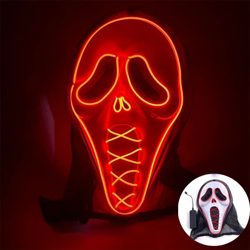 LED Purge Maske, handbemalt, Neon Full Face mit blinkenden Modi, PVC + EL