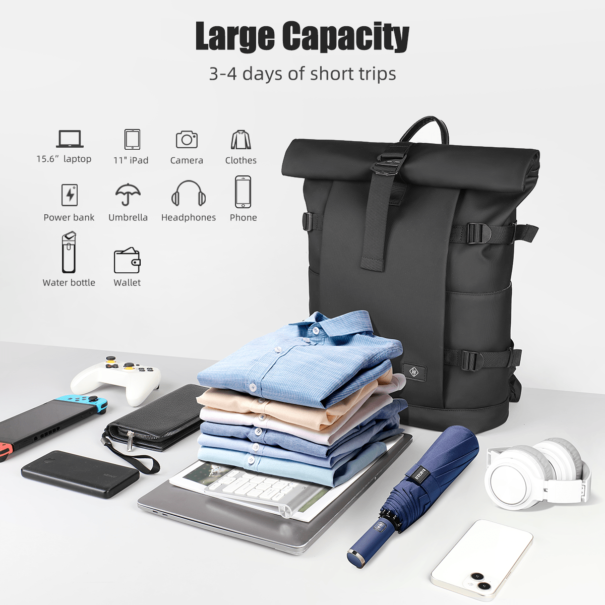 Rebolet | Erweiterbarer Outdoor-Rucksack mit großem Volumen & Laptopfach