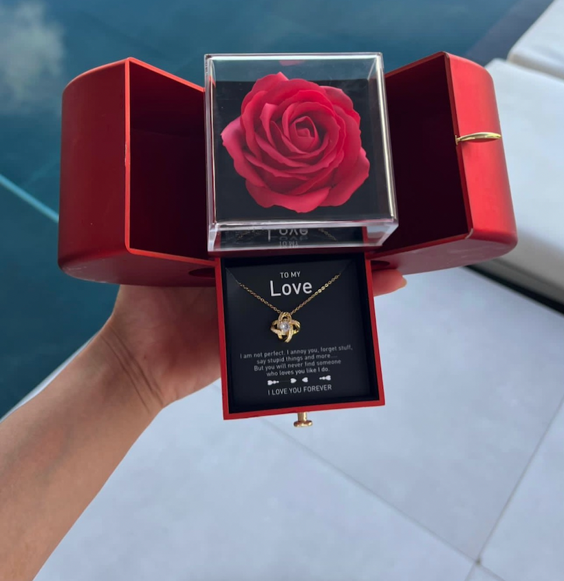 Rebolet | White Gold Necklace - With Real Rose - To My Love