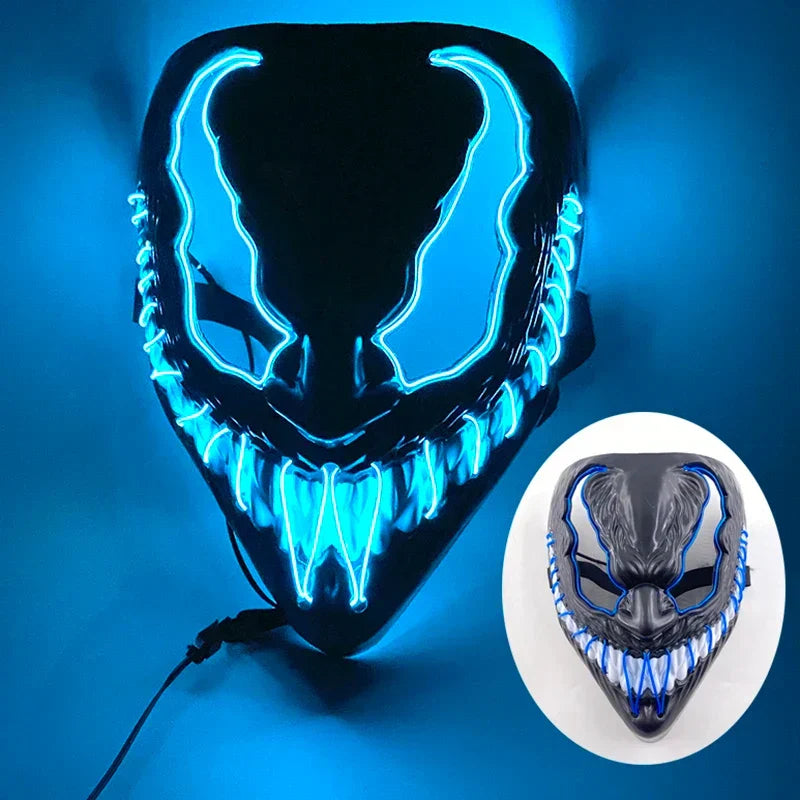 LED Purge Maske, handbemalt, Neon Full Face mit blinkenden Modi, PVC + EL