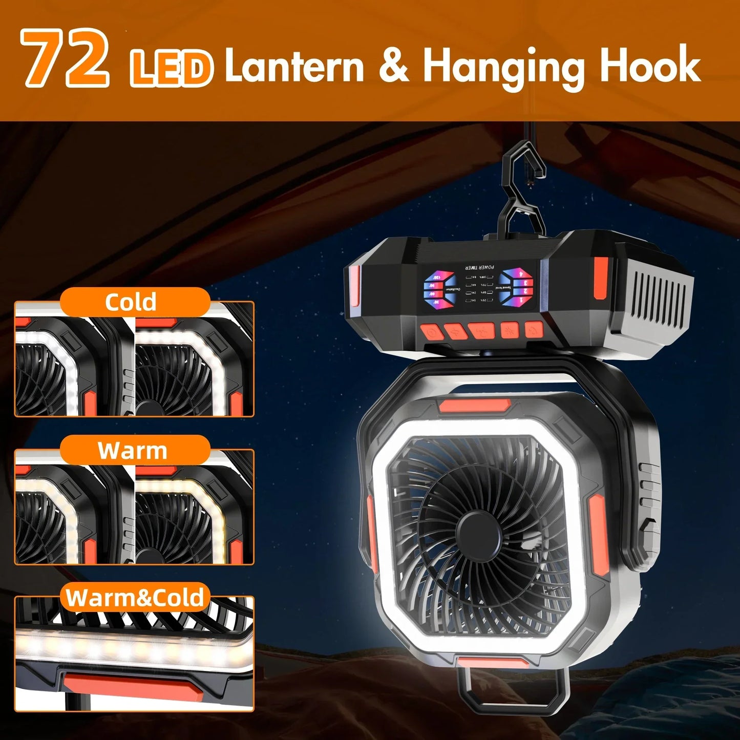 Rebolet | Wiederaufladbarer Campingventilator mit 40000mAh Akku & LED Laterne – F22